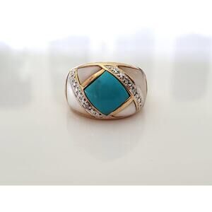 Ross Simon 925 Silver Turquoise & Mother Of Pearl Band Ring